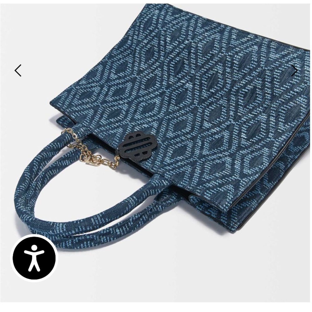 Maje Blue Geometric Tote Bag with Textured Design